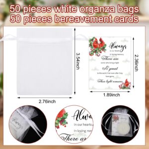 MTLEE 50 Set Funeral Favors White Unscented Memorial Tealight Candle Funeral Gift Candle with 50 Condolence Bereavement Cards and 50 Organza Bags for Guest Bereavement Celebration of Life Decoration