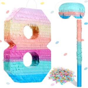 jenaai 16 inch number piñata macaron piñata small kids birthday party piñata with blindfold stick and confetti small piñata for birthday unicorn birthday wedding baby shower decor(number 8)