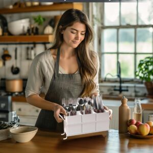 GaryVault White Kitchen Utensil Holder - Chic Silverware Holder for Party, Compact and Versatile Utensil Caddy, Ideal for Countertop and Party Use