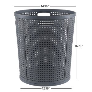 Ponpong 40 L Plastic Laundry Storage Basket with Handles, Round Plastic Dirty Clothes Hamper, Gray, 2 Packs