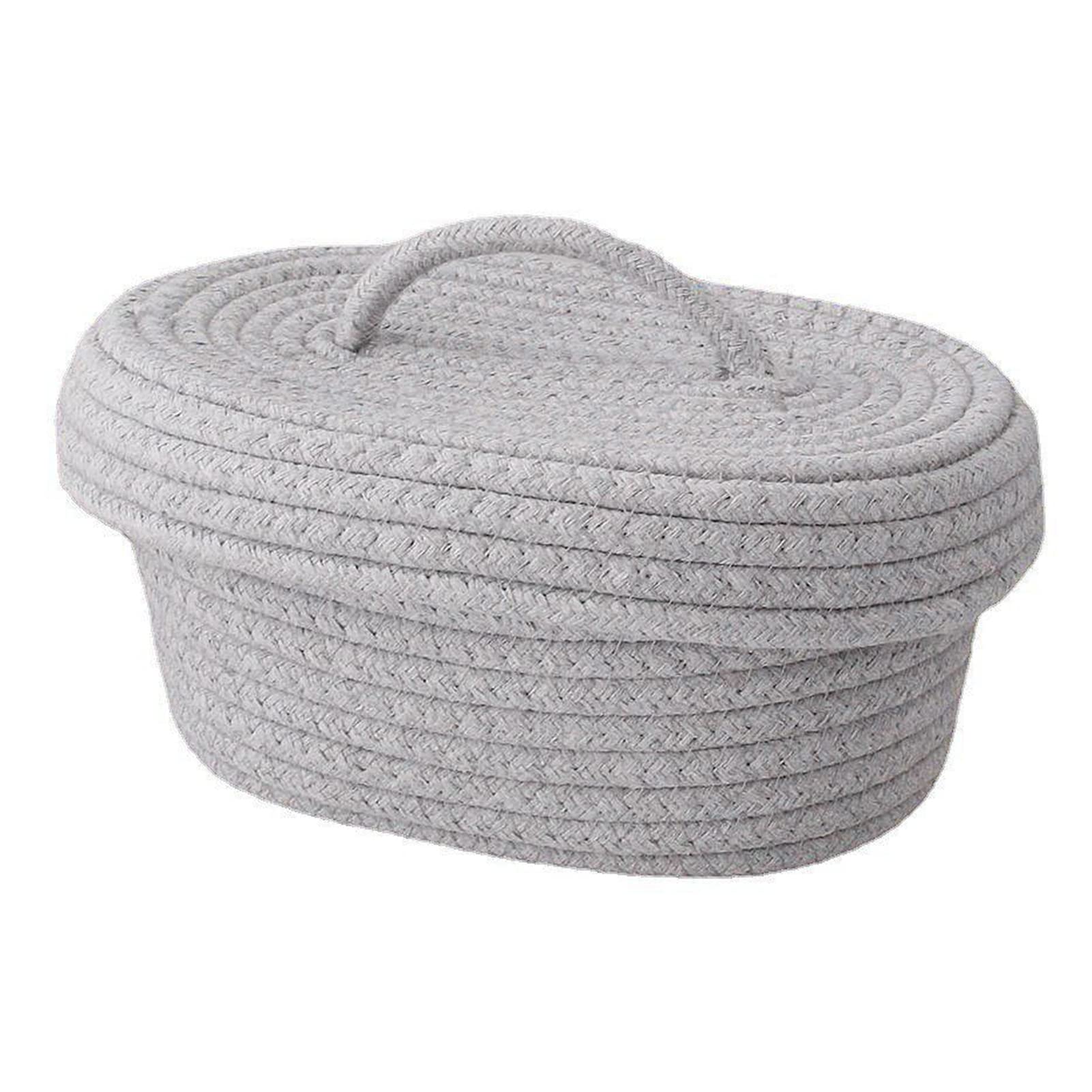 Storage Bins with Lids Rope Basket with Lid Handmade Cotton Rope Storage Basket Desktop Storage Box for Makeup Sundries Snack Needles(Gray)