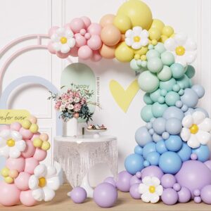 Daisy Balloon Garland Arch Kit, 160 Pcs Pastel Balloon Garland Kit with Groovy Daisy Flower Macaron Balloon Arch Kit for Baby Shower Girls Birthday Wedding Decoration