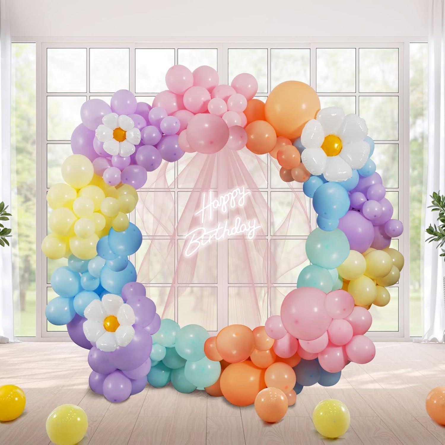 Daisy Balloon Garland Arch Kit, 160 Pcs Pastel Balloon Garland Kit with Groovy Daisy Flower Macaron Balloon Arch Kit for Baby Shower Girls Birthday Wedding Decoration