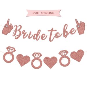 gifloon pre-strung bride to be banner with ring finger, glitter bride to be sign for bridal shower bachelorette party decorations, funny bridal shower banner, rose gold