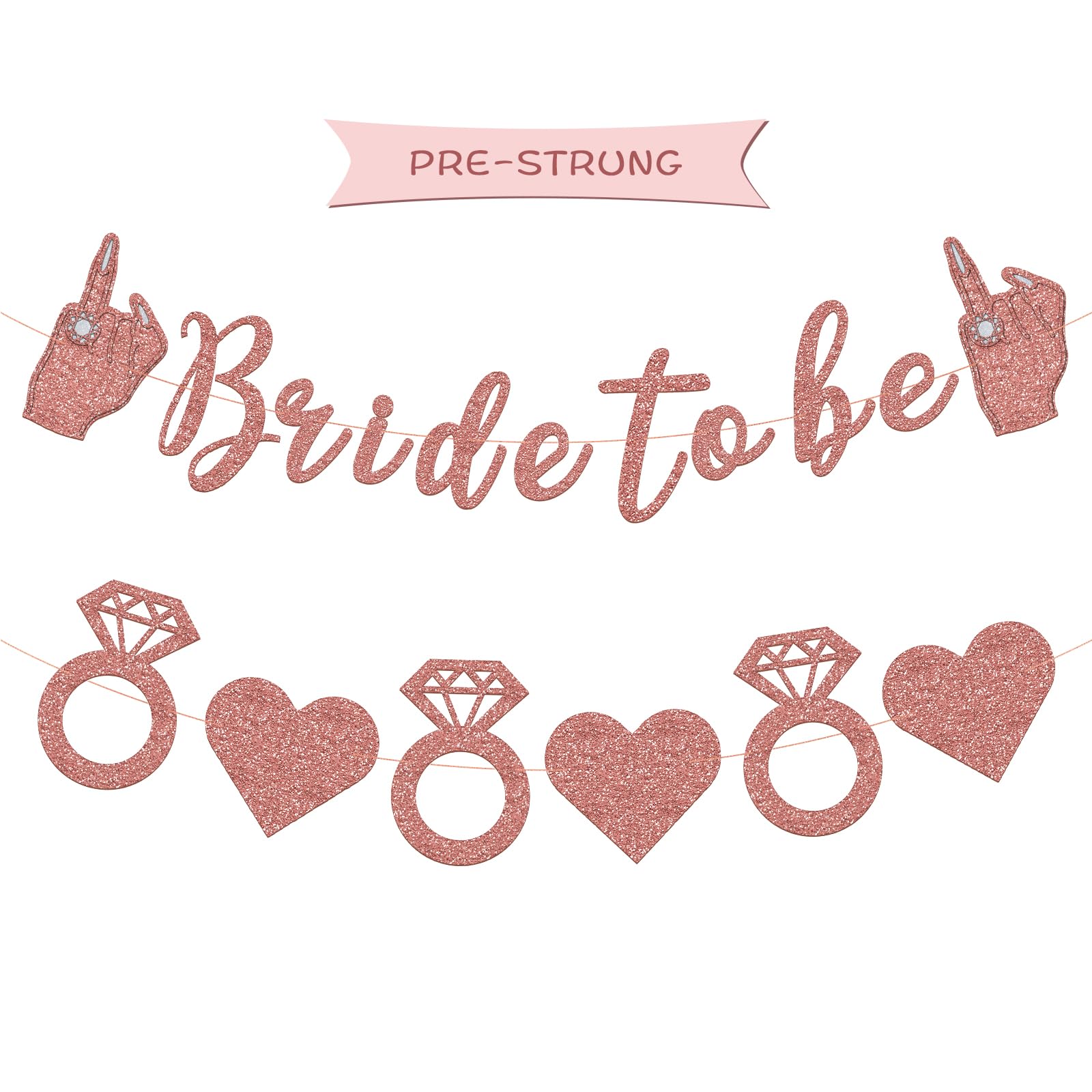 Gifloon Pre-Strung Bride to Be Banner with Ring Finger, Glitter Bride to Be Sign for Bridal Shower Bachelorette Party Decorations, Funny Bridal Shower Banner, Rose Gold