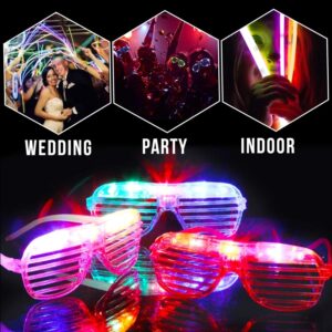 125 Pack New Years Eve Glow in The Dark Party Supplies Light Up Party Favors with 100 Glow Sticks and 25 Led Glasses Shutter Shades Sunglasses Neon Accessories for Kid Adult New Years Birthday Wedding