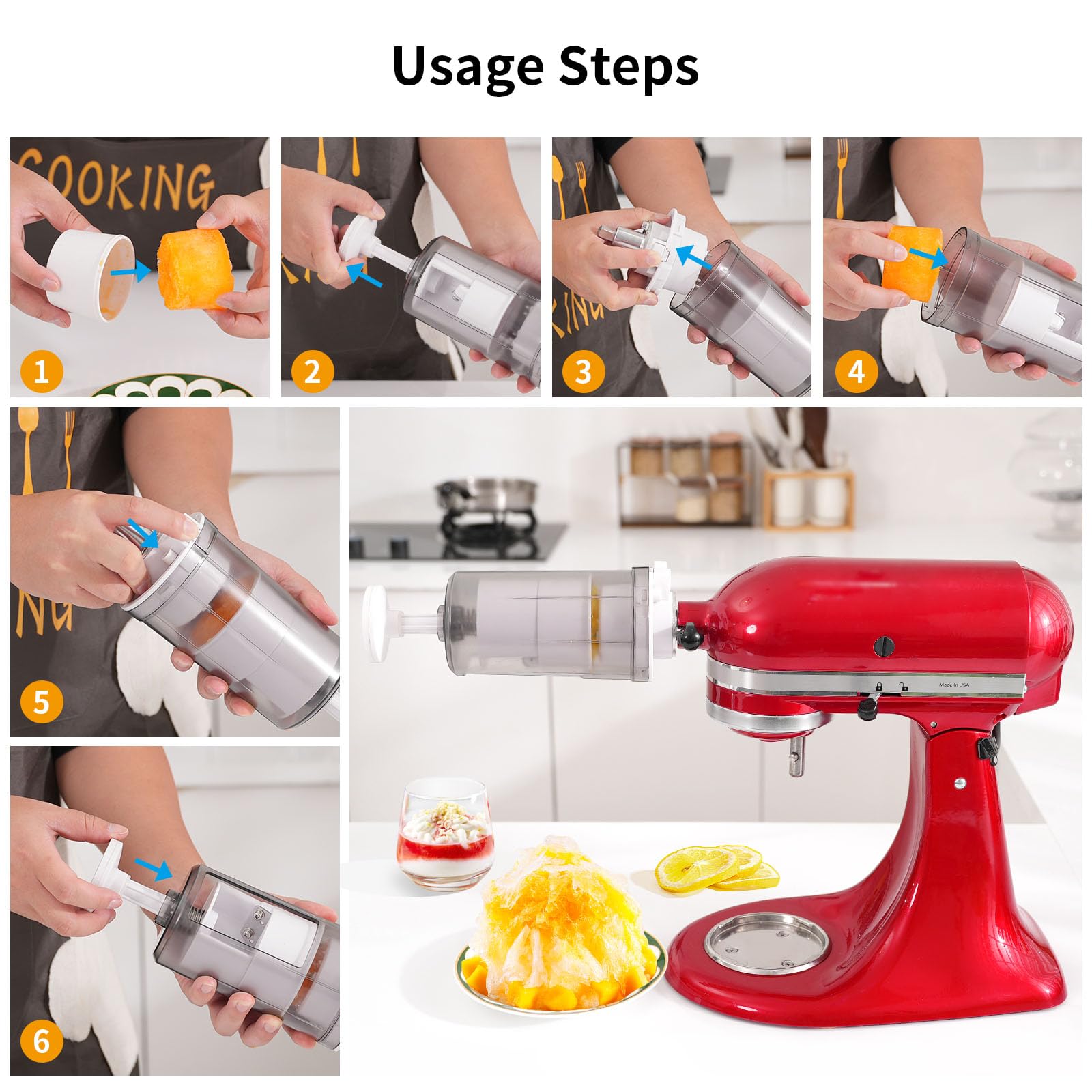 Gdrtwwh Shaver Ice Attachment for KitchenAid Stand Mixer-Ice Shaver and Snow Cone Attachment for Kitchenaid Stand Mixer,BPA Free（8pcs Ice Mold Includ)