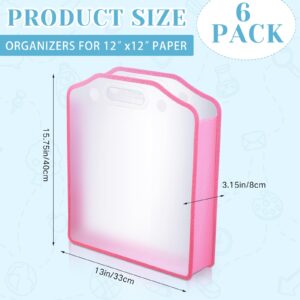 PerKoop 6 Pcs Scrapbook Paper Storage Organizer 12'' x 12'' Sheets Expanding Paper Folio Transparent Expandable Paper Storage with Portable Handle and Button Closure for Holding Craft (Pink)