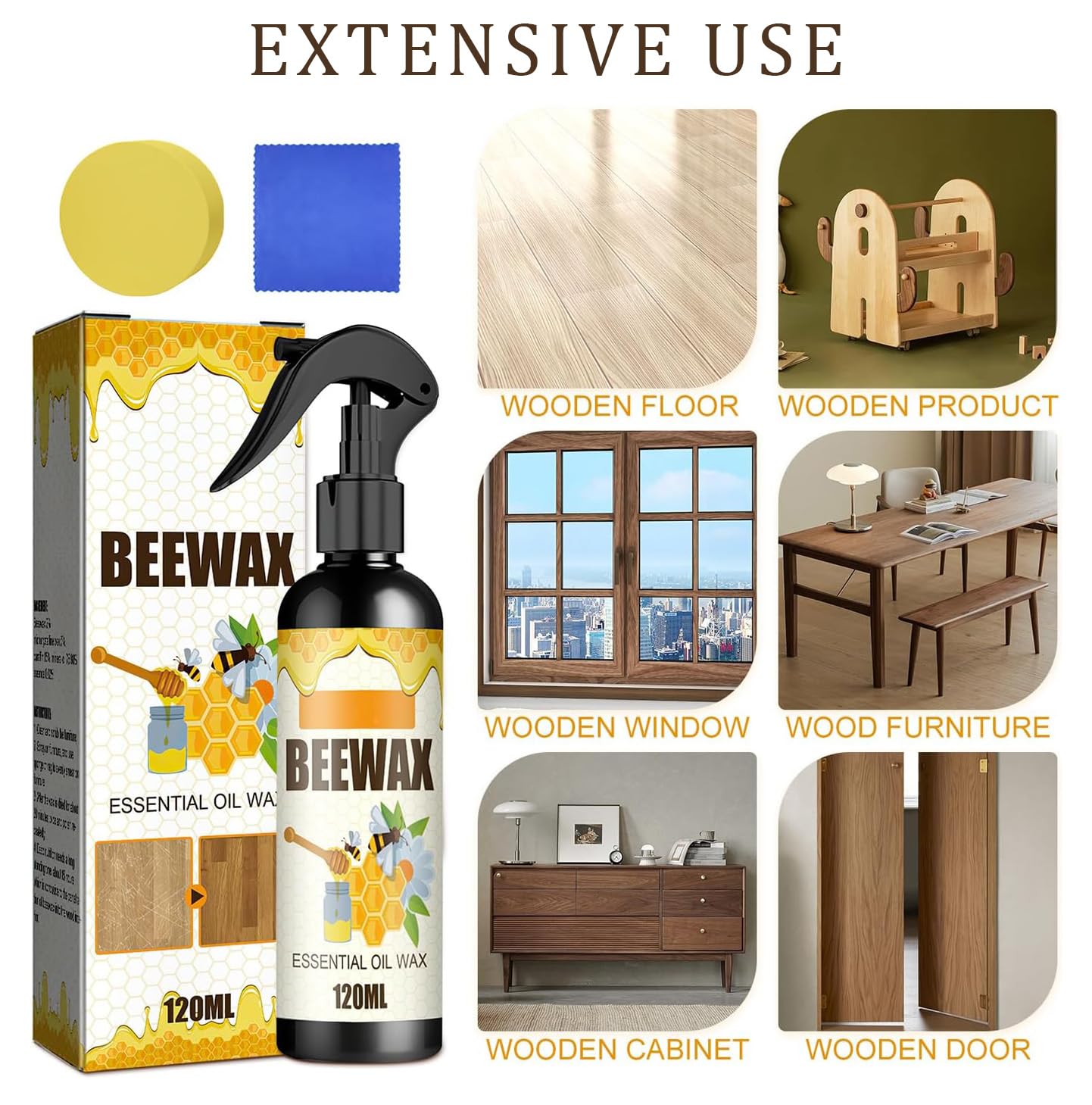 NUOKOU 2PCS Natural Beeswax Spray, Beeswax Spray Cleaner, Beeswax Furniture Polish, The Original Beeswax Spray, Wood Seasoning Beewax For Furniture Floor, for Furniture, Floor, Tables, Cabinets