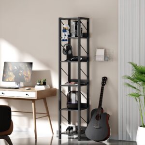 ZERDER 6 Tier Tall Bookcase Shelf, Narrow Bookshelf, Storage Organizer for Books,Movies and CDs, Modern Book Shelf for Bedroom, Living Room and Home Office,Black