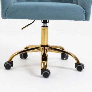 ZOBIDO Comfy Home Office Task Chair with Wheels, Cute Modern Upholstered Velvet Seashell Back Adjustable Swivel Vanity Desk Chair, for Women, for Girls, Living Room(Haze Blue)