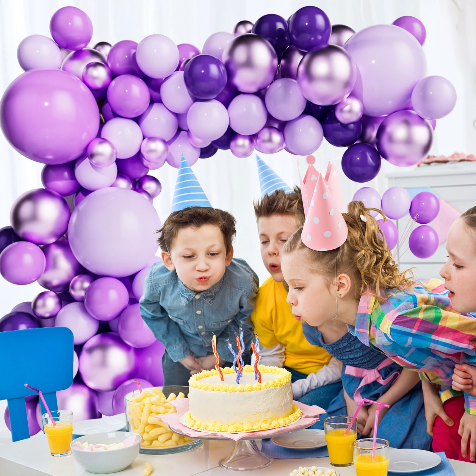 Purple Balloon Garland Arch Kit, Matte Dark Purple and Matte Purple Latex Balloons, Metallic Purple Balloons and Macaron Purple Balloons for Wedding Birthday Festival Graduation Party Decorations