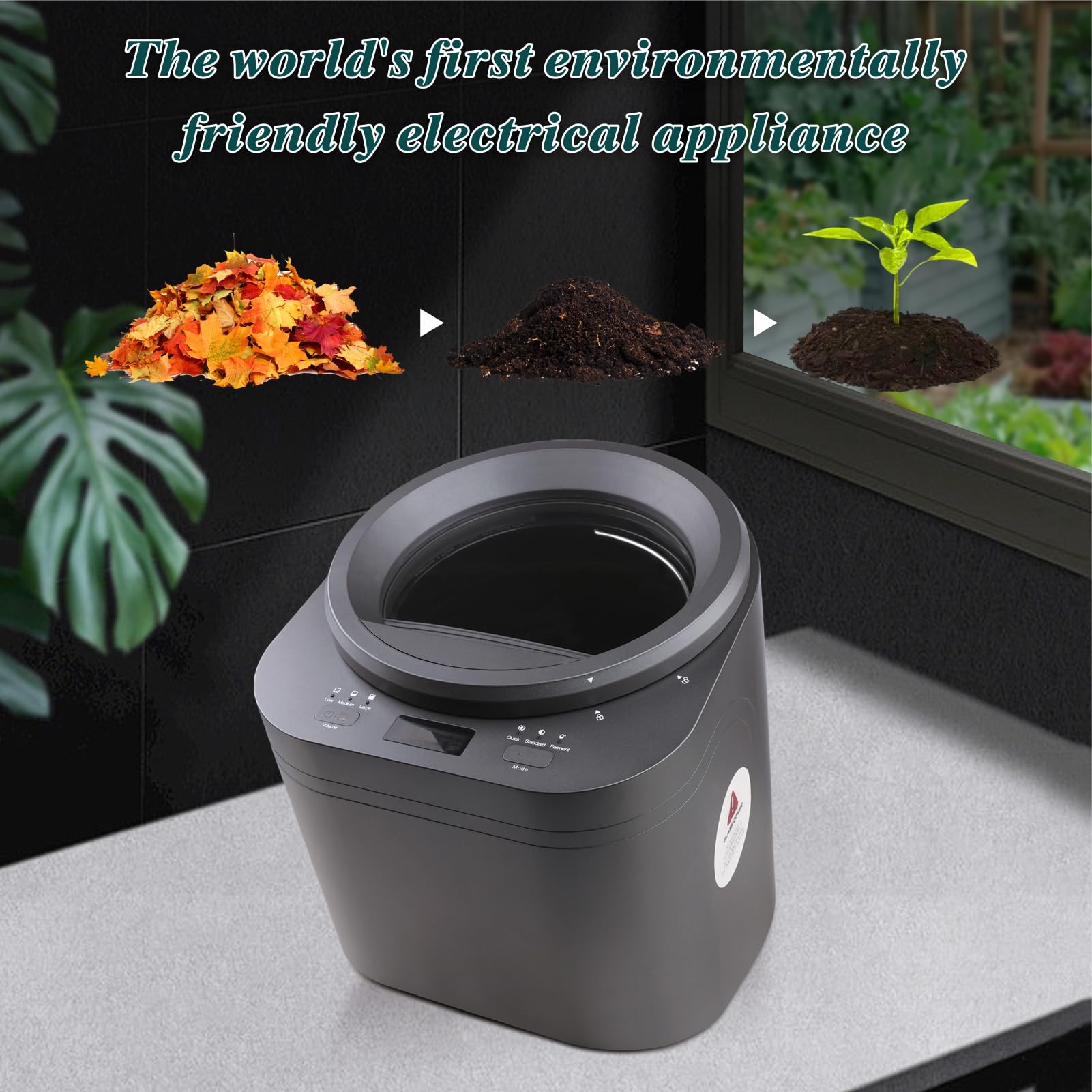 Upgraded Electric Waste Kitchen Composter,NESSGRAIM 2L Capacity Countertop Composter Indoor Odorless with 2 Detachable Carbon Filter, Turn Waste into Natural Fertilizer,Grey