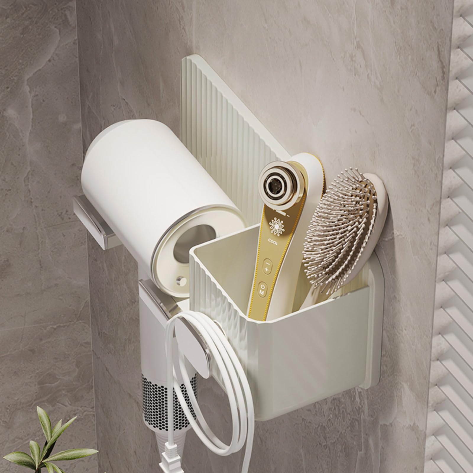 Minimalism Hair Dryer Holder Wall Mount Self Adhesive Fashionable Hair Tool Organizer Bathroom No Drilling (Golden)