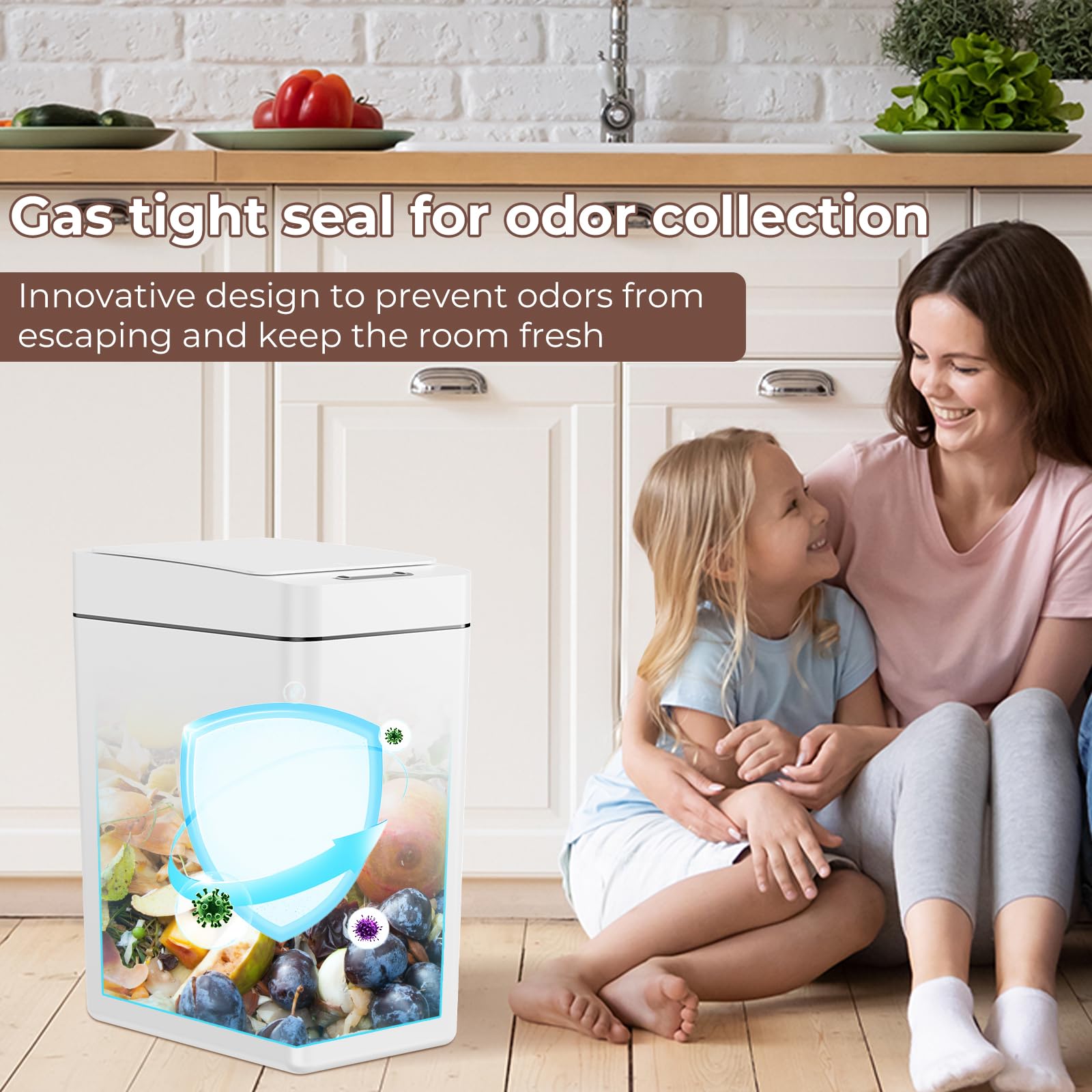 Bathroom Trash Can with Lid 2.4 Gallon Smart with Lid Motion Sensor Trash Can Waterproof Narrow Small Garbage Bin for Kitchen Bathroom Office Living Room