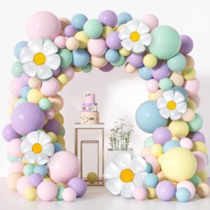 Daisy Balloon Garland Arch Kit, 160 Pcs Pastel Balloon Garland Kit with Groovy Daisy Flower Macaron Balloon Arch Kit for Baby Shower Girls Birthday Wedding Decoration