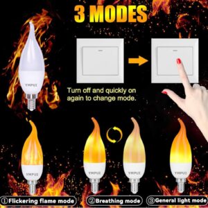 YMPUI E12 Candelabra LED Flame Light Bulbs, Christmas Light Bulbs, 3 Modes Flickering Fire Light Bulb, 2W 1700K, for Home Decoration, Party, Holiday, 2 Pack