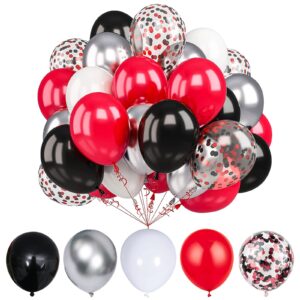 50pcs 12inch red black white silver balloons and black red confetti balloons for graduation wedding birthday baby shower party decorations