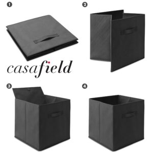 Casafield Set of 12 Collapsible Fabric Cube Storage Bins, Black - 13" Foldable Cloth Baskets for Shelves, Cubby Organizers & More