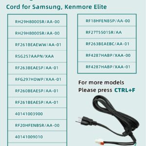 Taruimoo 3903-000519 3903-001003 Refrigerator Power Cord Compatible with Samsung RH29H8000SR/AA-00,RF261BEAEWW/AA-01 etc,Replacement Fridge Power Cord 3903-001013,3903-000796,3903-000786 etc