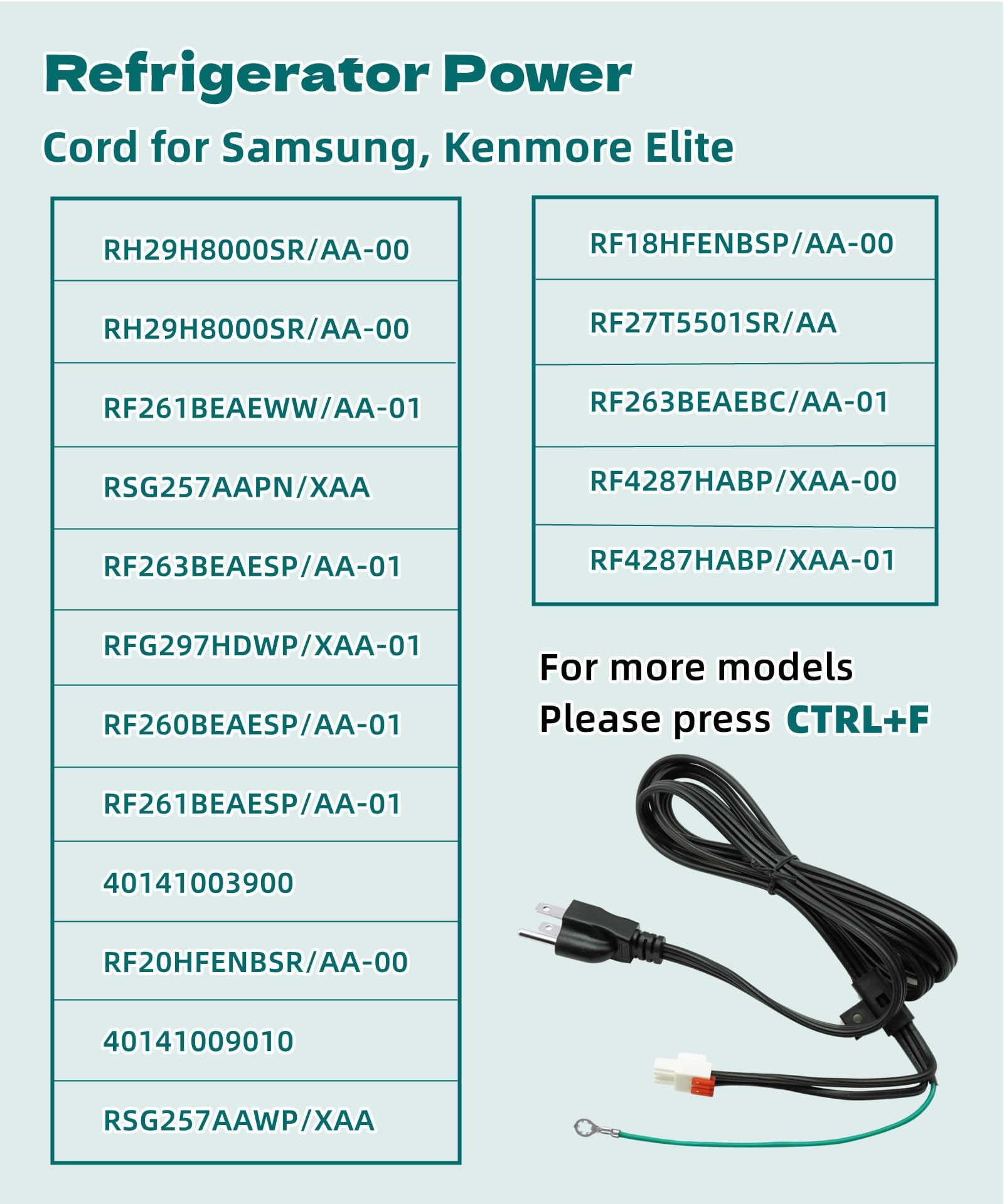 Taruimoo 3903-000519 3903-001003 Refrigerator Power Cord Compatible with Samsung RH29H8000SR/AA-00,RF261BEAEWW/AA-01 etc,Replacement Fridge Power Cord 3903-001013,3903-000796,3903-000786 etc