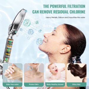 Filtered Shower Head with Handheld, High Pressure 9 Spray Mode Chrome Showerhead with Filters,detachable shower head,Water Softener Filters Beads for Hard Water -Remove Chlorine