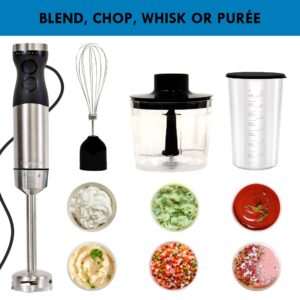 Kenmore Immersion Hand Blender Mixer Variable Speed Blender Handheld Blending Stick Smoothie Food Chopper Whisk 700mL Beaker Lid Baby Food Red Sauces Puree Soup Quad Blade Kitchen Black Silver