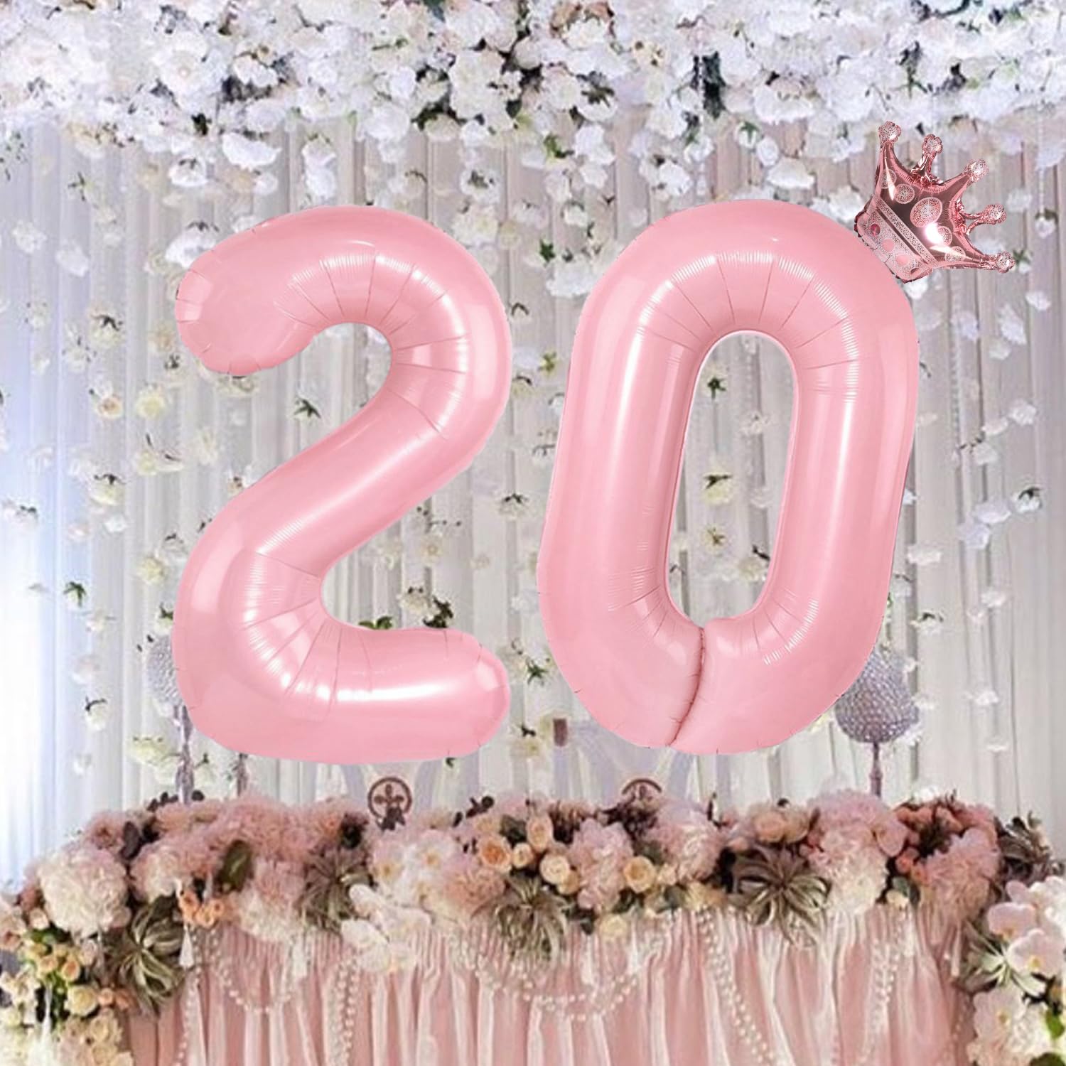 YFHVJTKO 32 Inch Number 20 Rose Gold Crown Balloon Set,20th Celebration Decorations for Happy 20th Birthday Party Wedding Bridal Shower Engagement Photo Shoot Anniversary Decoration, Pink 20 Balloon