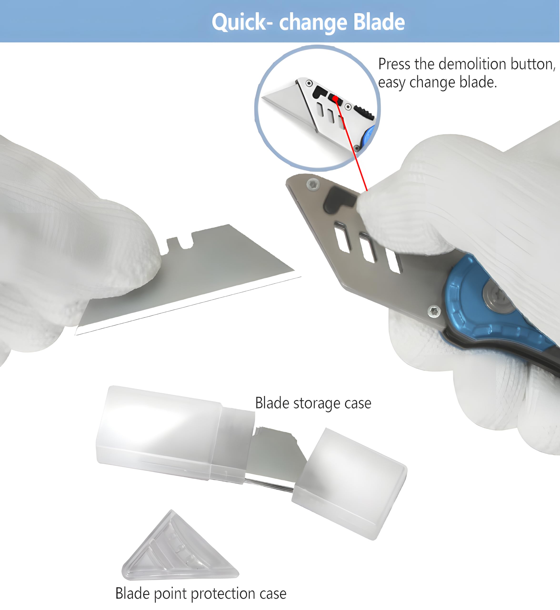 Folding-Utility-Knife Work-Knife Retractable-Folding-Box-Cutter Construction-Knife-Box-Opener - Razor-Knife with 5 Extra Blades for Cartons Cardboard and Boxes