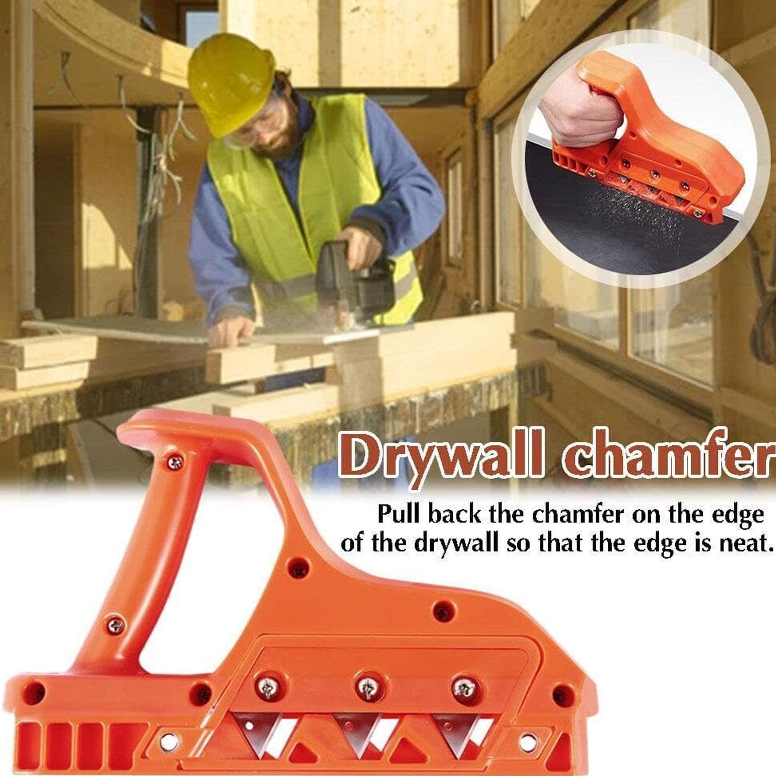 Fockety Drywall Chamfer, 45° 60° Cutting Plasterboard Fast Cutter Hand Planer for Woodworking, Plasterboard Planing Tool with 10 Blades, for Trim Gypsum Board, Cork Board, Plastic