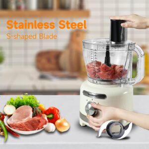 Homtone 16 Cup Food Processor, French-Fry-Cutter Food Processors, 9 Functions 7 Blades for Shredding, Slicing, Doughing, Emulsfying and Meat Vegetable Chopping for Home Use, 3 Speeds, 600W, Beige