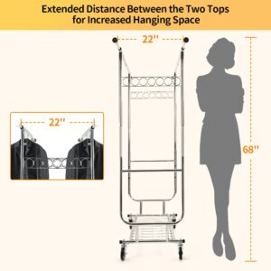 Rolling Clothing Racks for Hanging Clothes, Heavy Duty Clothing Garment Rack Holds 610LBS, Portable Clothes Rack with Wheels Collapsible Commercial Garment Rack for Closet Bedroom Laundry Room