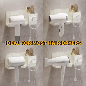 Minimalism Hair Dryer Holder Wall Mount Self Adhesive Fashionable Hair Tool Organizer Bathroom No Drilling (Golden)