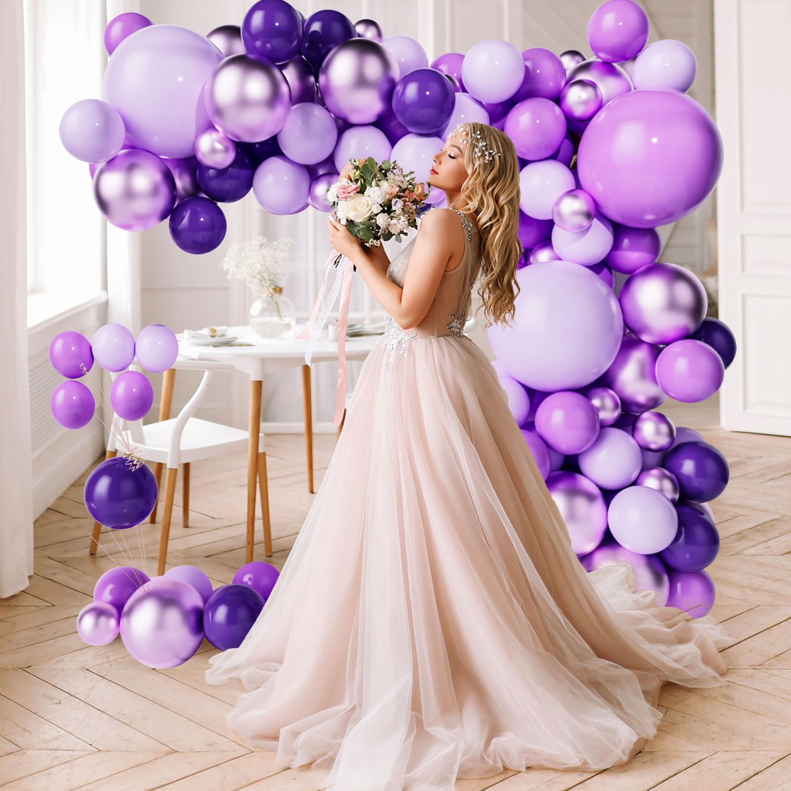 Purple Balloon Garland Arch Kit, Matte Dark Purple and Matte Purple Latex Balloons, Metallic Purple Balloons and Macaron Purple Balloons for Wedding Birthday Festival Graduation Party Decorations