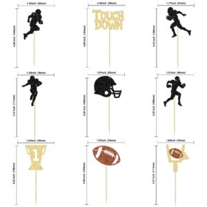 36Pcs Rugby Ball Cupcake Toppers Glitter Trophy American Football Cupcake Picks Touchdown Player Cake Decorations for Super Bowl Rugby Sports Theme Baby Shower Kids Birthday Party Supplies