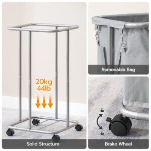 HOOBRO Laundry Basket with Wheels, 30 Gallons (114 L) Rolling Laundry Hamper, Narrow Slim Laundry Sorter with Removable Oxford Fabric Bag, Laundry Room, Dorm Room, Bedroom, Gray and Silver SG06XY01