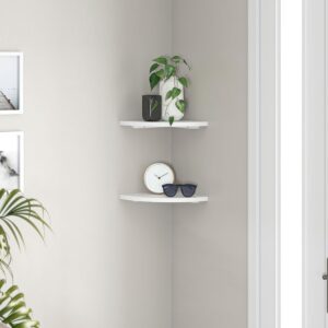 Ballucci Corner Shelves Wall Mount, Floating Corner Shelf Set of 2 for Bedroom, Living Room, Bathroom, Kitchen, Kids Room, Home Décor, 12 x 12 inch, White