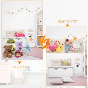 CINPIUK Stuffed Animal Storage Net Wall Haning Organizer Storage for Stuffies, Baby Ideas Holder Plush Plushie Organizer Basket with 2 Pockets for Nursery Wall Bedroom Room, Beige