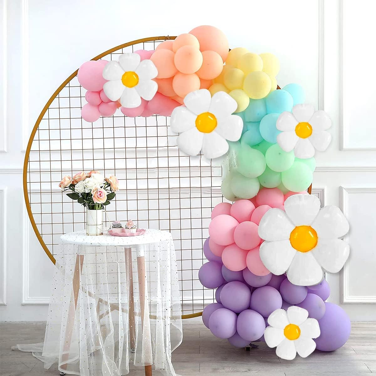 Daisy Balloon Garland Arch Kit, 160 Pcs Pastel Balloon Garland Kit with Groovy Daisy Flower Macaron Balloon Arch Kit for Baby Shower Girls Birthday Wedding Decoration