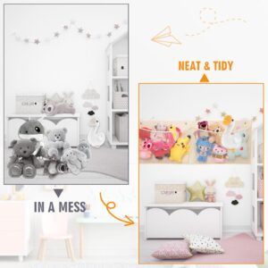 CINPIUK Stuffed Animal Storage Net Wall Haning Organizer Storage for Stuffies, Baby Ideas Holder Plush Plushie Organizer Basket with 2 Pockets for Nursery Wall Bedroom Room, Beige