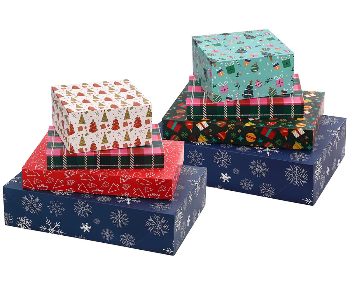 NUJOVI 13 Piece Christmas Gift Boxes with Lids - Beautiful Assorted Boxes for Wrapping Gifts with 4 inch Deep Robe Boxes and 8x8x4 Gift Box - Gift Boxes for Presents, Shirt, Robe, Lingerie, etc