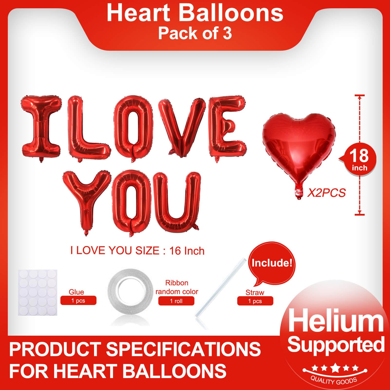 Red Heart Balloons Red I LOVE YOU Balloons for Romantic Love Valentines Day Decorations Bridal Shower Wedding Party Decorations