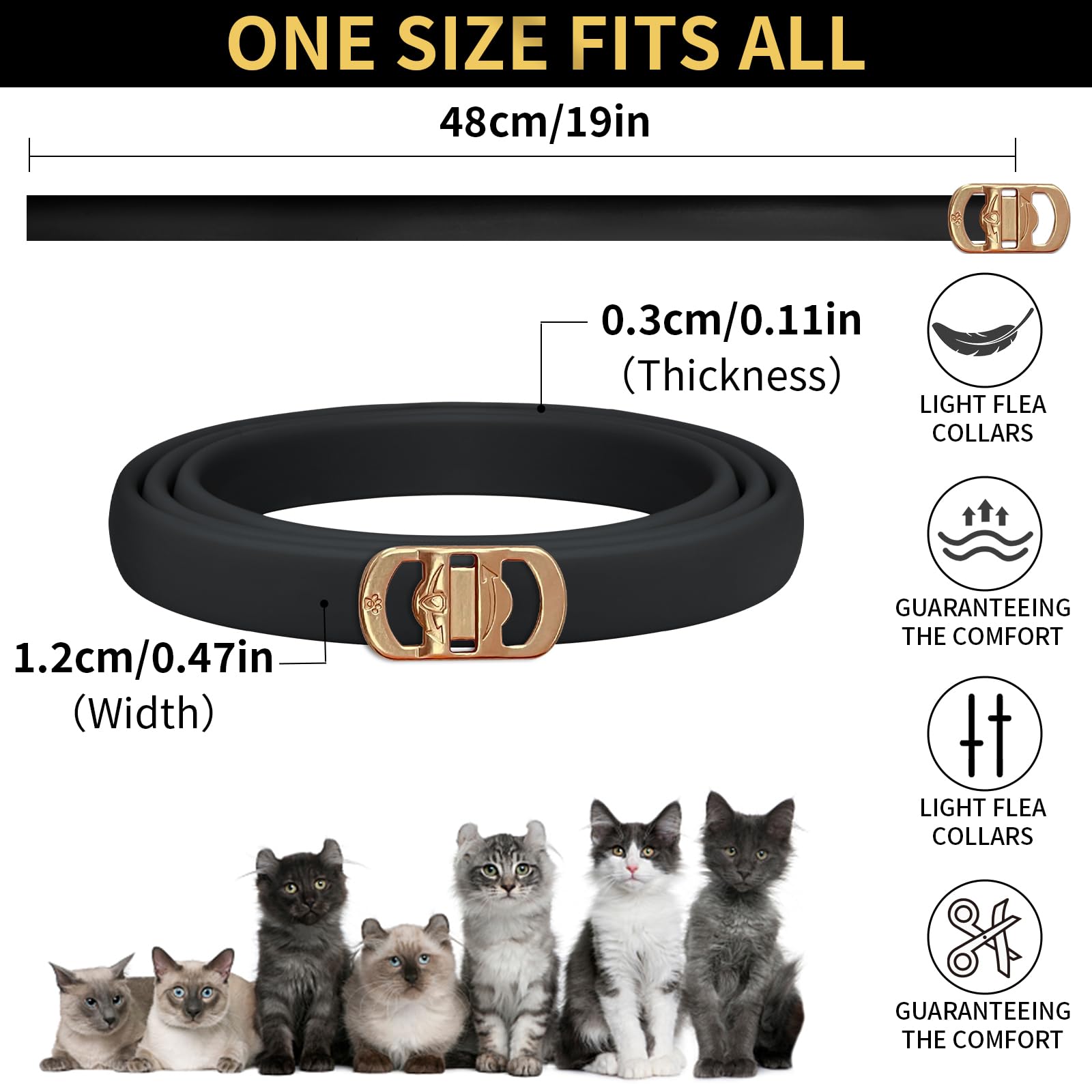 YOTANGO 4 Pack Flea Collar for Cats, 32 Months Flea and Tick Prevention for Cats, Waterproof Cat Flea Collar, Cat Flea and Tick Treatment, Adjustable Flea and Tick Collar for Cats Kittens-Black&Gray