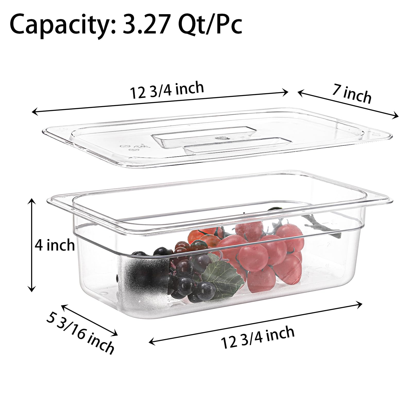 Bekith 6 Pack Plastic Clear Food Pans with Lids, 1/3 Size 4 Inch Deep Stackable Commercial Polycarbonate Pans for Kitchen Restaurant Food Prep, Freezer-Safe