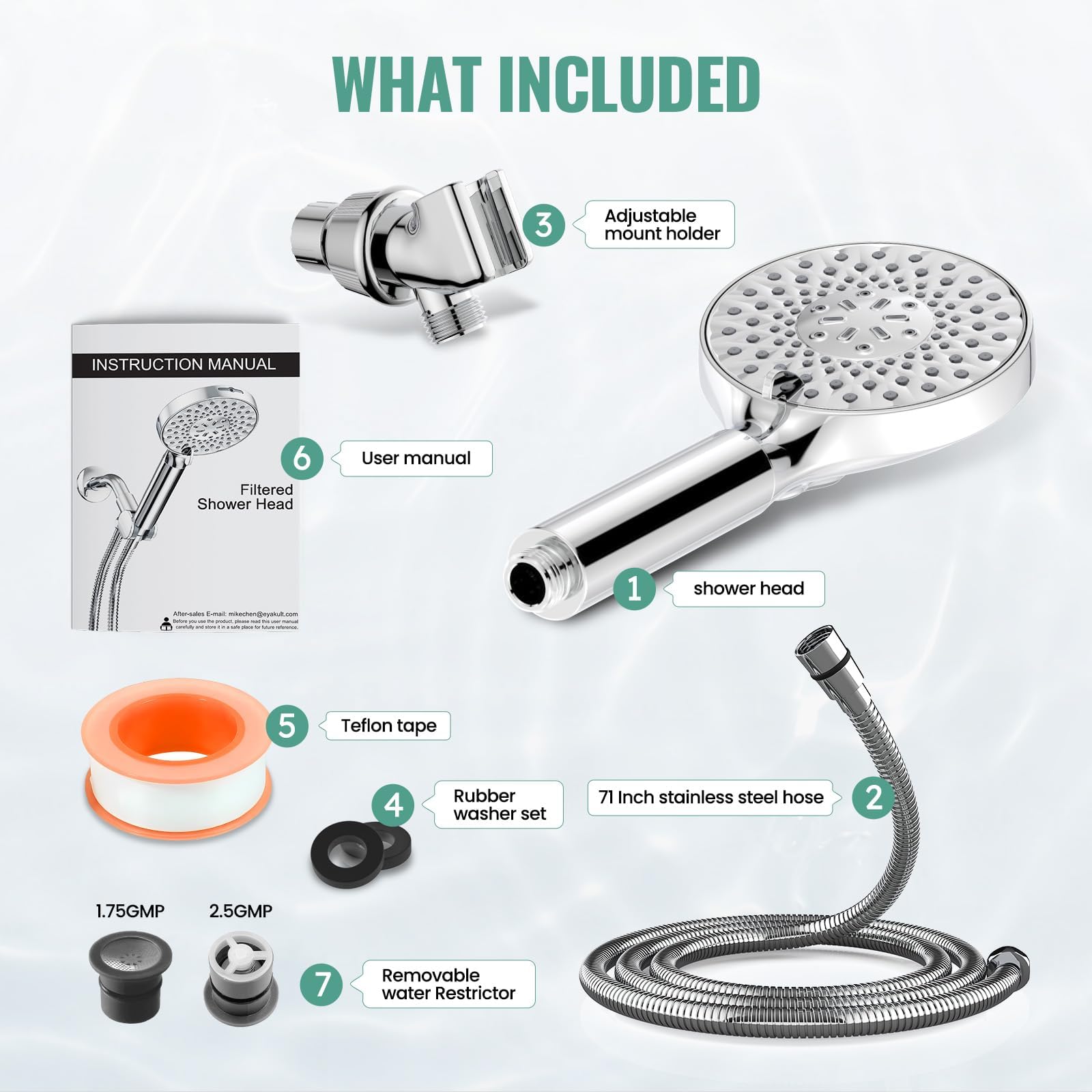 Filtered Shower Head with Handheld, High Pressure 9 Spray Mode Chrome Showerhead with Filters,detachable shower head,Water Softener Filters Beads for Hard Water -Remove Chlorine