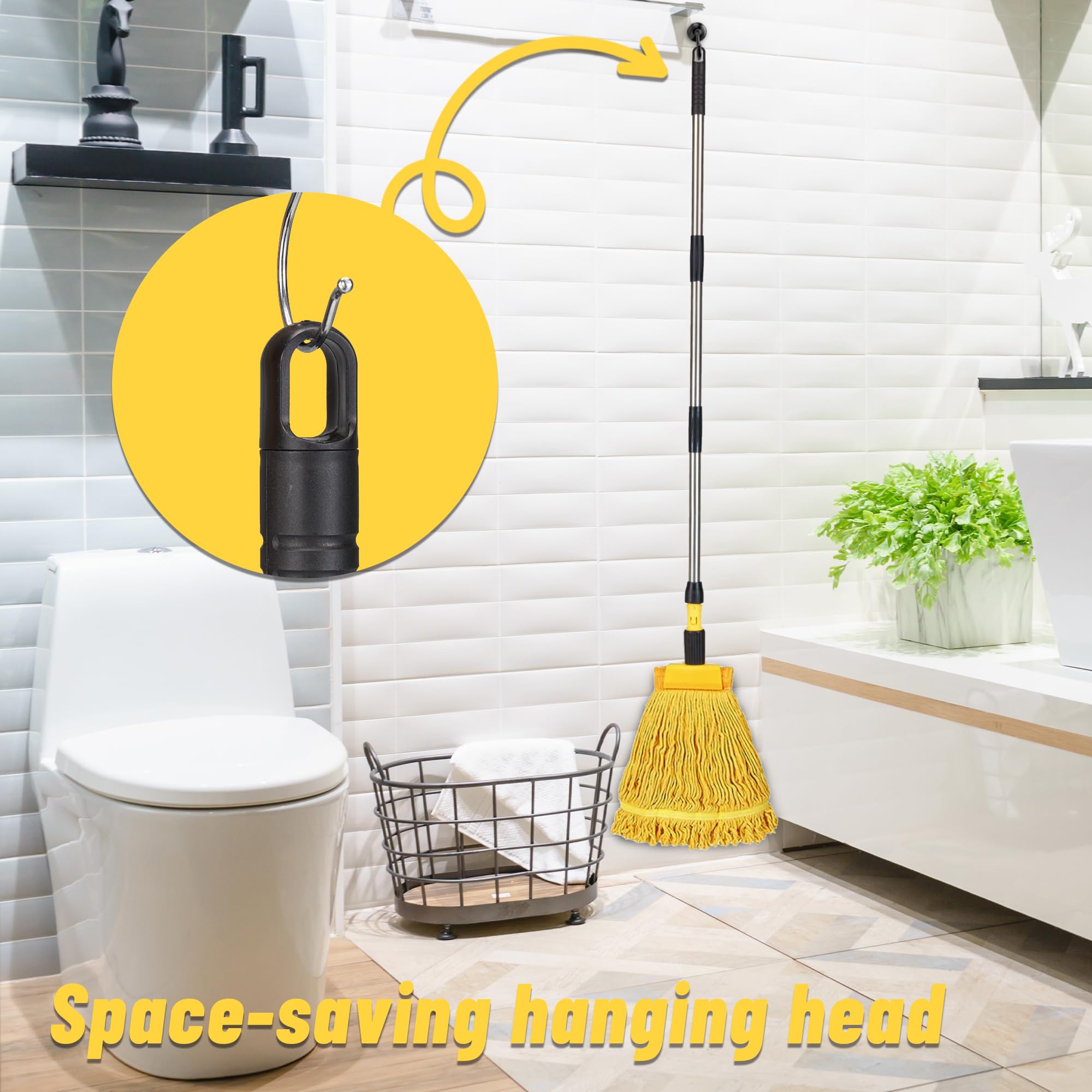 Kasunpul Commercial Mop, Looped-End String Wet Mop, Industrial Mop, 69" Heavy Duty Mops with 2 String Mop Heads for Floor Cleaning, Home, Kitchen, Office