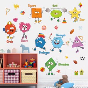 wondever Colorful Shapes Wall Stickers Educational Learning Geometry Peel and Stick Wall Art Decals for Toddlers Kids Room Classroom Playroom