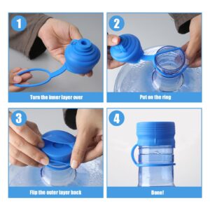 5 Gallon Water Jug Caps 4 Pcs, Food Grade Silicone Reusable Replacement Lid, Fit for 55mm Standard/Screw/Crown Top Water Dispensers Leak-Proof Cap Compatible with 3 & 5 Gallon Water Bottle Cap