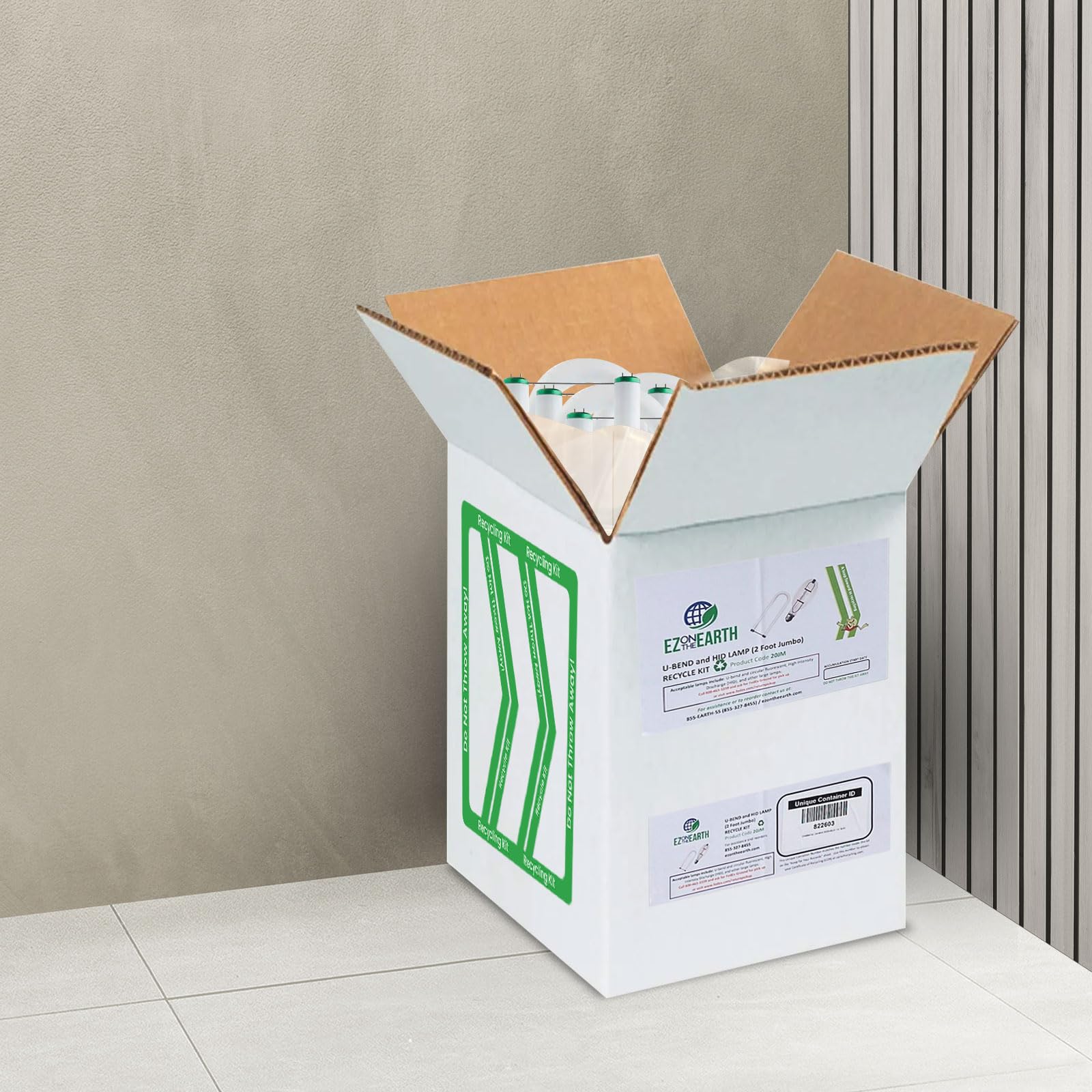 EZ on the Earth – Recycling Box for U-Bend and HID Lamps - Recycle up to 42 x T12 Fluorescent Light Bulbs or 75 x T8 U-Bend led Lamps or 50 x 400 Watt HID – 2 Foot Jumbo Recycle Kit