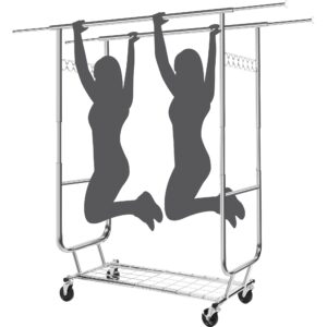 rolling clothing racks for hanging clothes, heavy duty clothing garment rack holds 610lbs, portable clothes rack with wheels collapsible commercial garment rack for closet bedroom laundry room